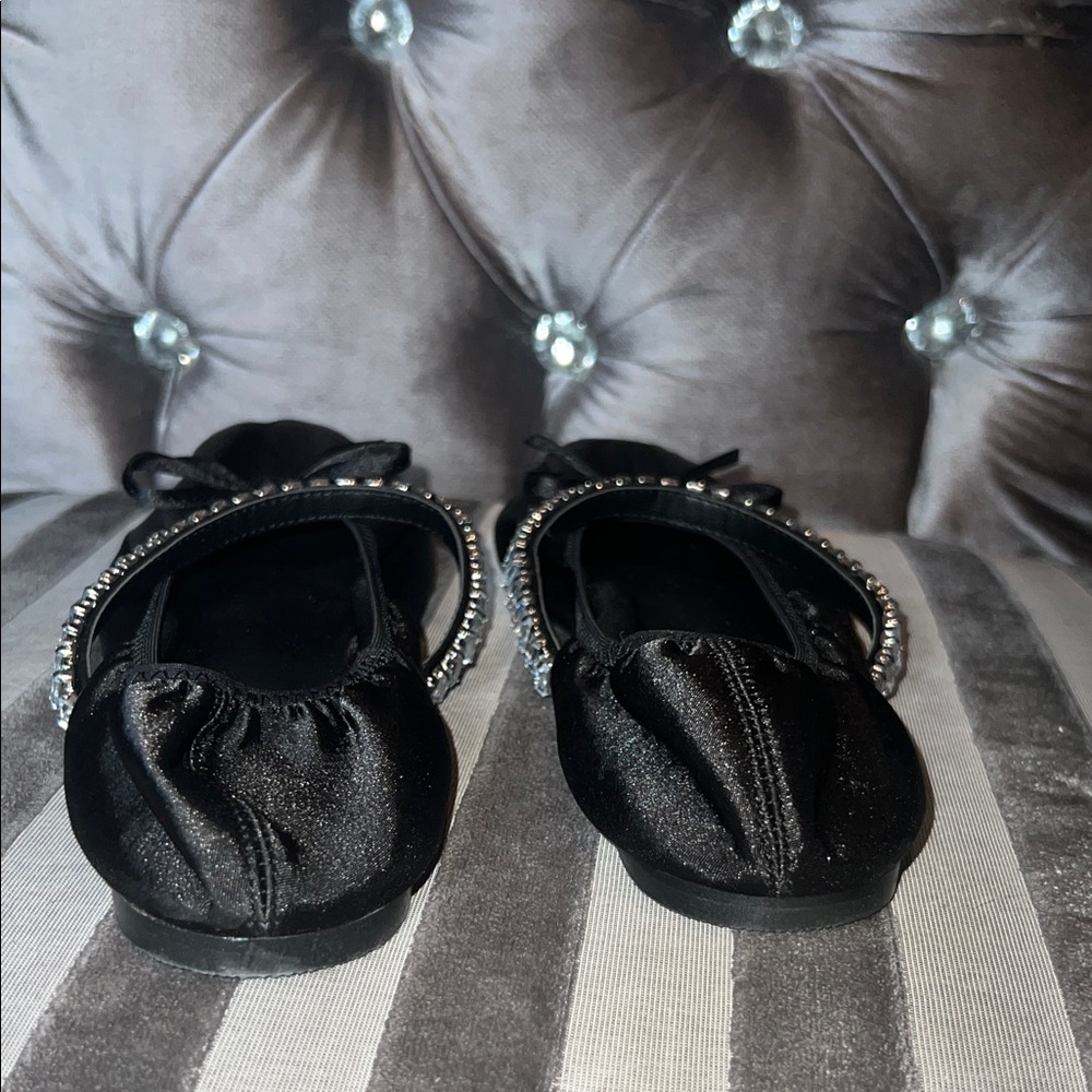AZALEA WANG Midnight Glow Satin Crystal Ballet Flats 🩰 - Picture 8 of 9